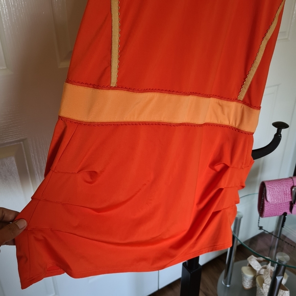 ADIDAS Climacool Dress 12 Orange Stretchable Bodycon Soccer Sports Midi Dress - Picture 9 of 10
